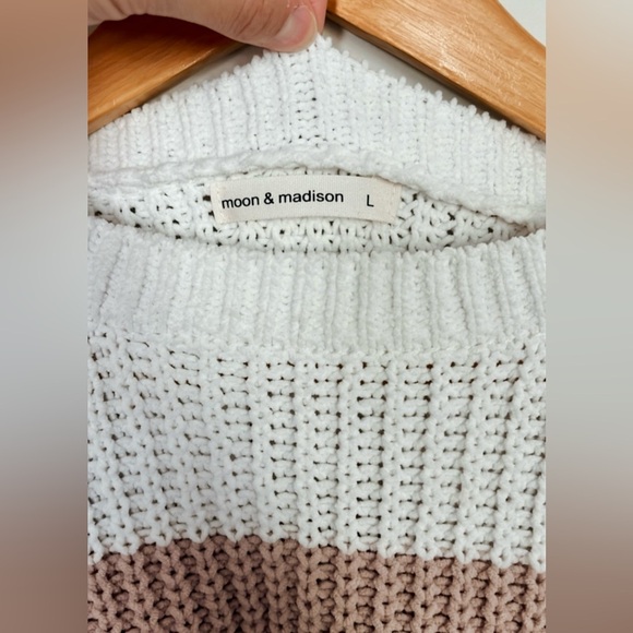 Striped Knit Sweater - White, Brown, and Tan - Picture 3 of 4